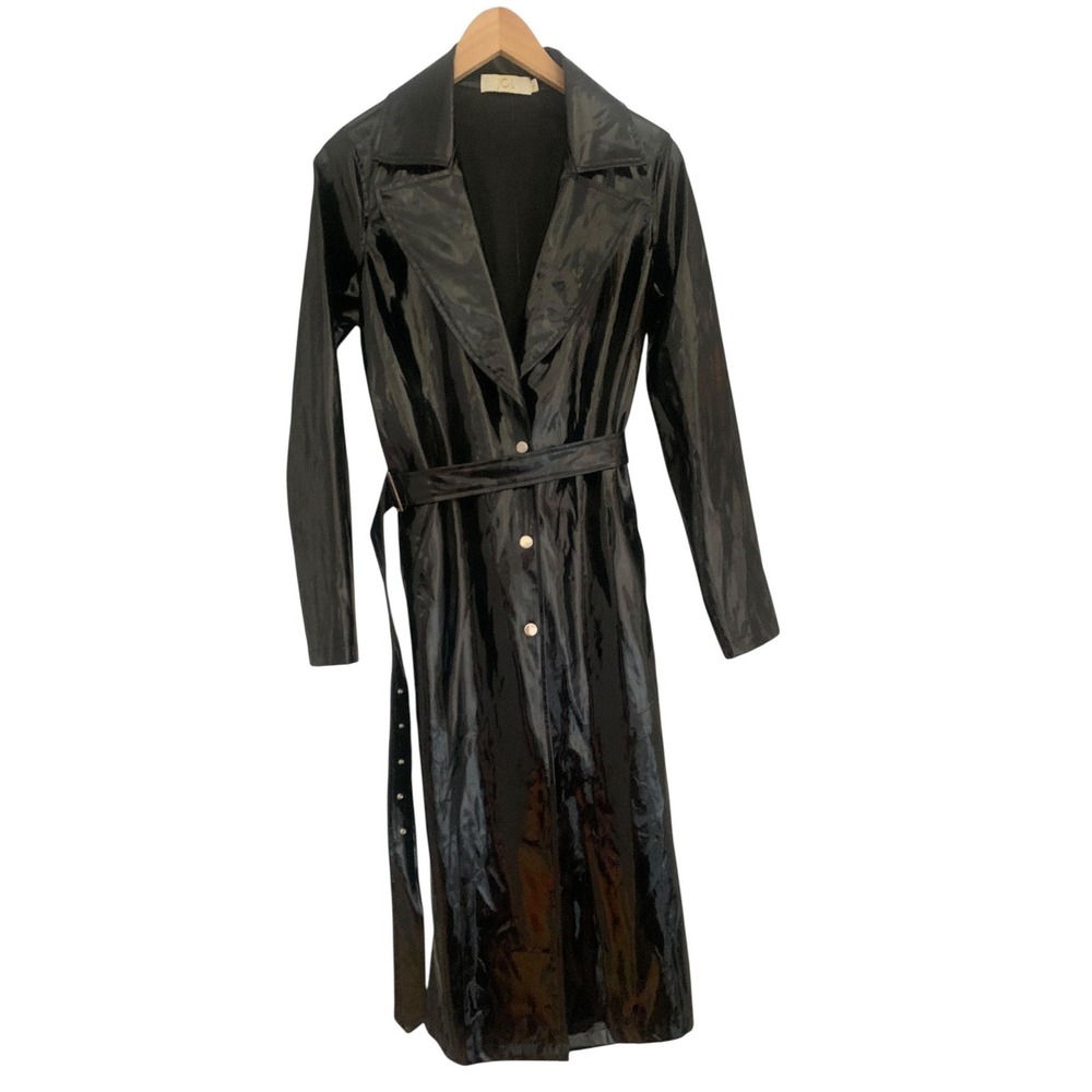 JCL Trench Coat Matrix Vintage PVC Vinyl Shiny Long Jacket Black Small